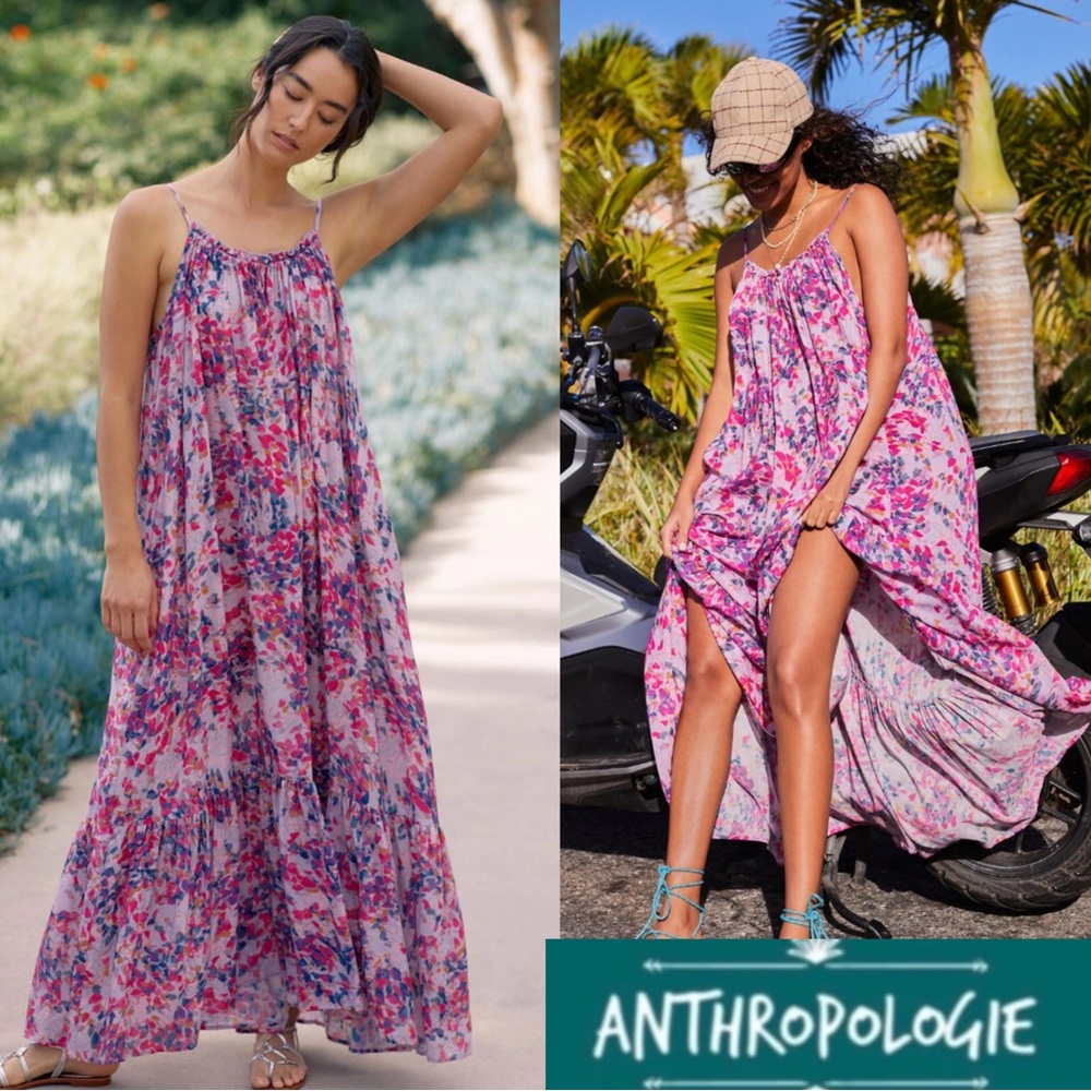By Anthropologie Flounced Maxi Cover-Up Dress Modal Lounge In Light Purple